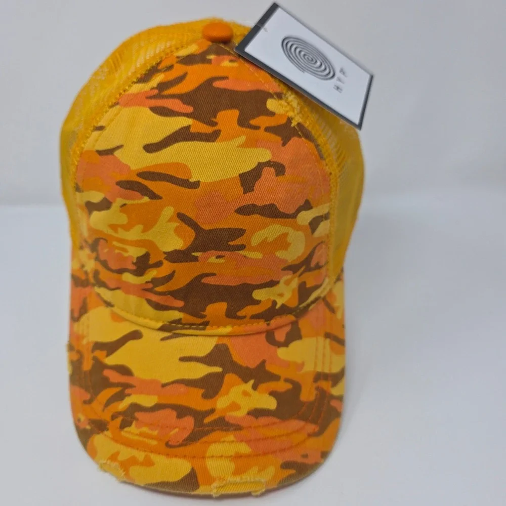 HYP Trucker Hat 59CM Orange Camo Cotton Blend Snapback Mesh Yellow 2012 Vintage